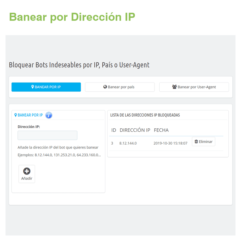 Módulo Prestashop Bloquear Bots Indeseables por IP, País o User-Agent