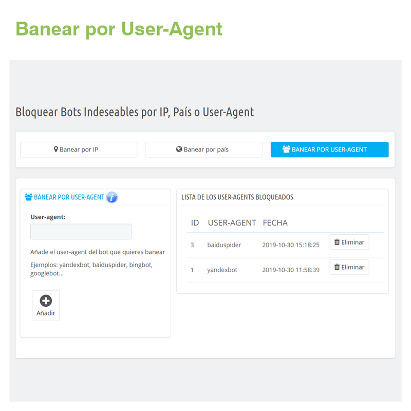 Módulo Prestashop Bloquear Bots Indeseables por IP, País o User-Agent