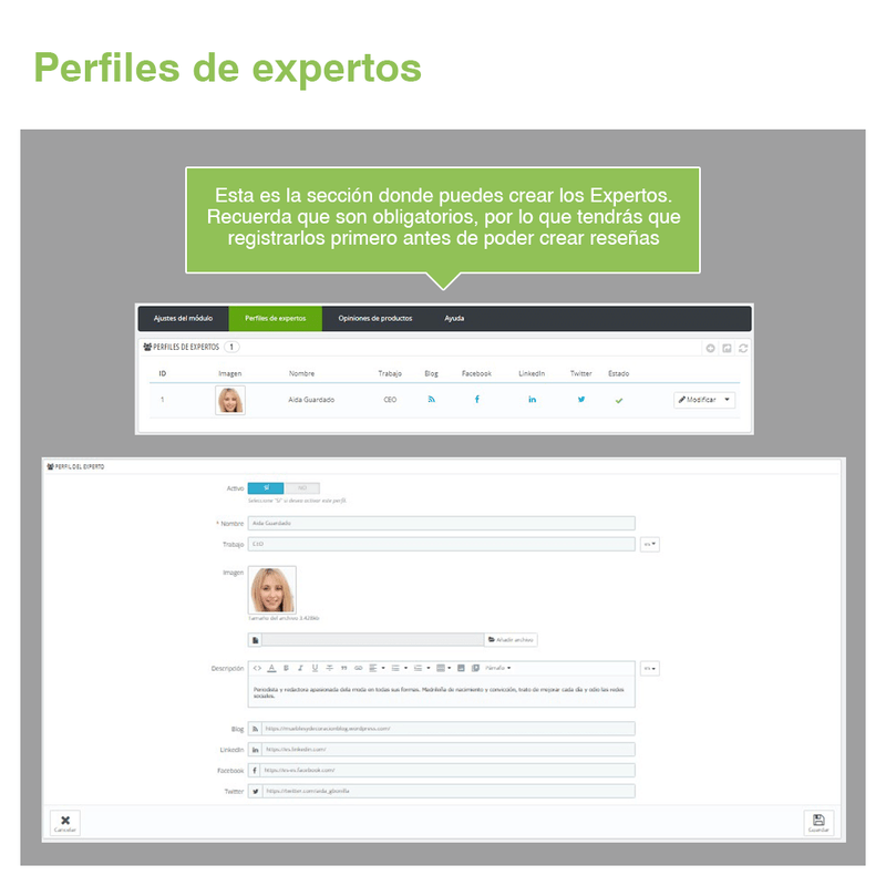 Módulo Prestashop – Opiniones de expertos en fichas de producto (E-A-T)