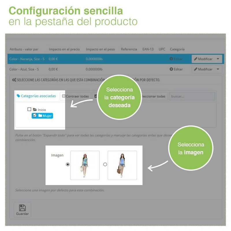 Módulo Prestashop Combinación de atributos personalizada por categoría